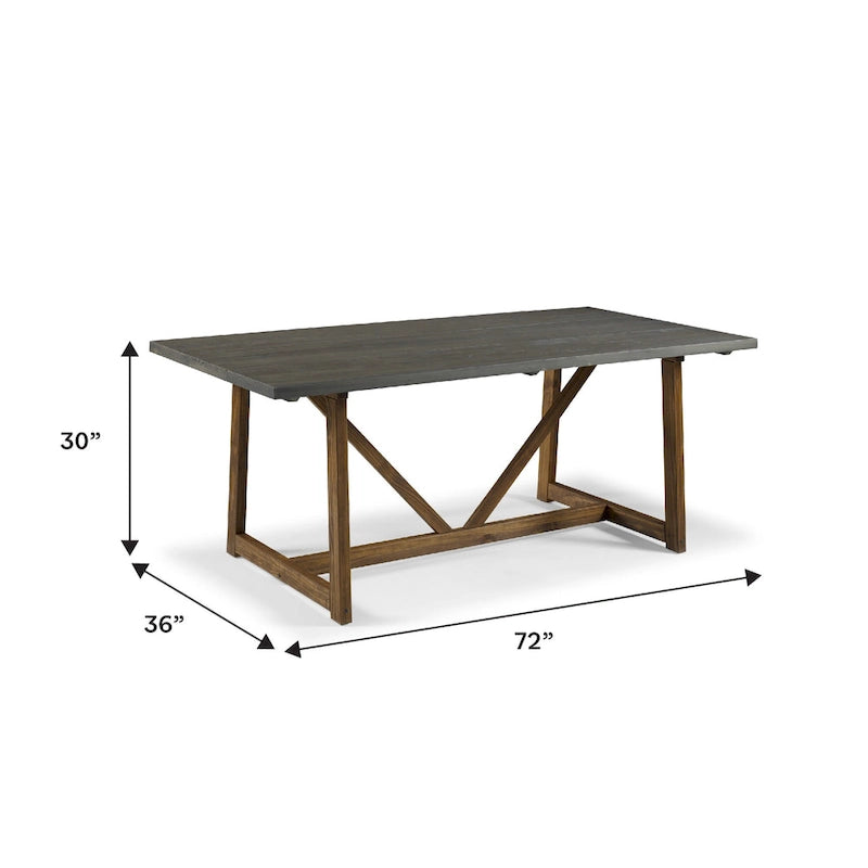 Table de salle à manger tréteaux de ferme en bois massif avec finition vieillie bicolore