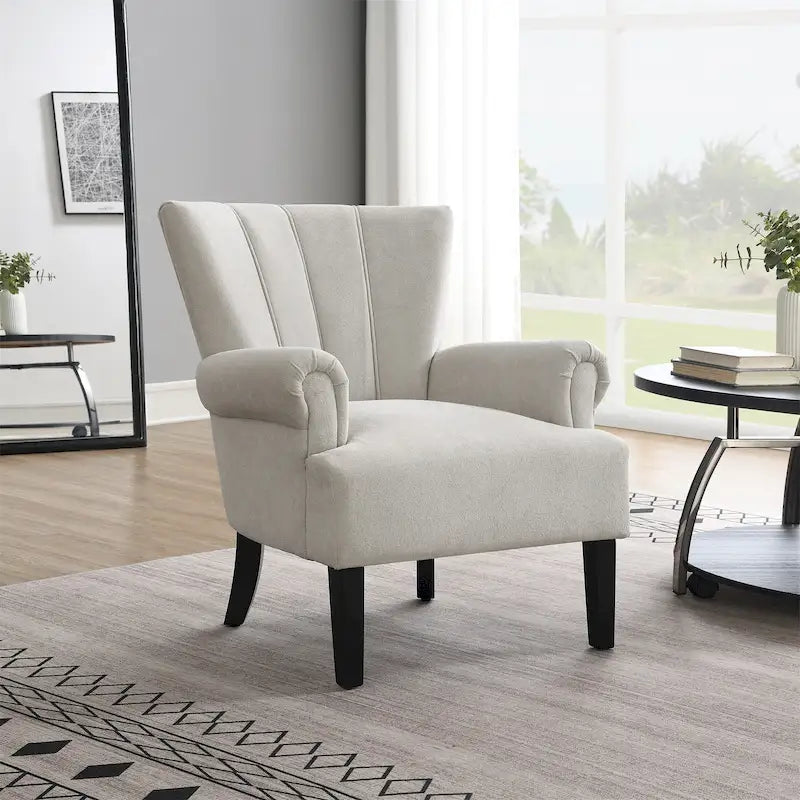 Fauteuil d'appoint à oreilles, accoudoirs arrondis, tissu doux, rembourrage en mousse, beige
