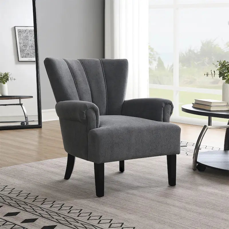 Fauteuil d'appoint à oreilles, accoudoirs arrondis, tissu doux, rembourrage en mousse, beige