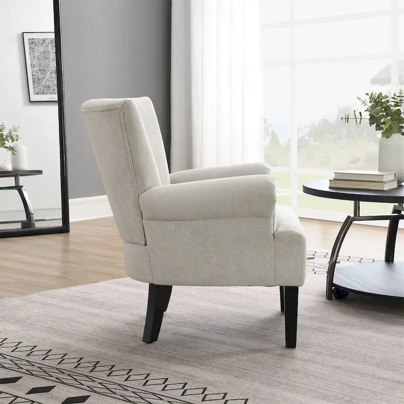 Fauteuil d'appoint à oreilles, accoudoirs arrondis, tissu doux, rembourrage en mousse, beige