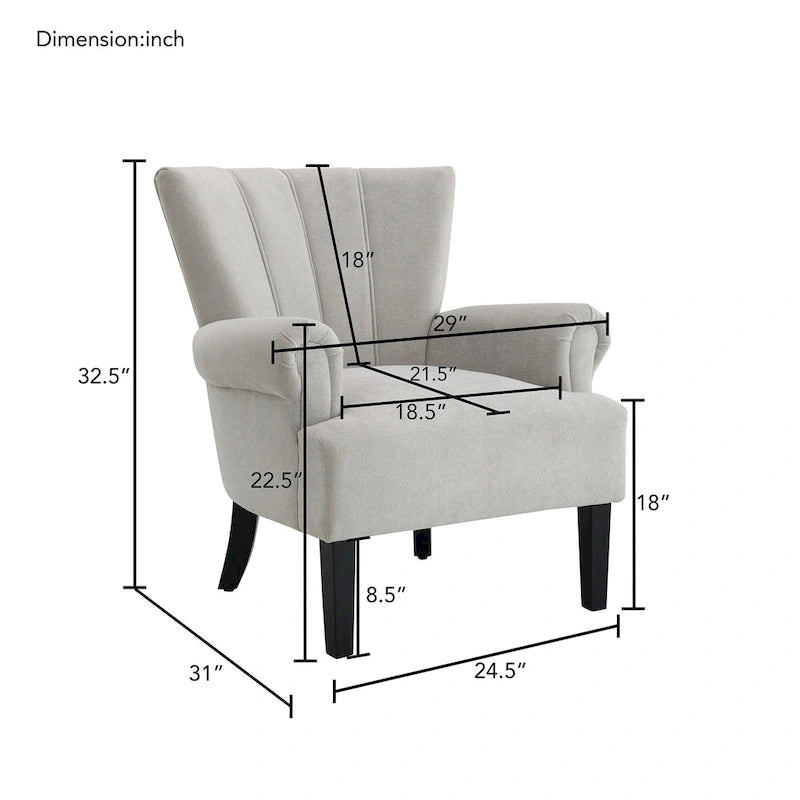 Fauteuil d'appoint à oreilles, accoudoirs arrondis, tissu doux, rembourrage en mousse, beige