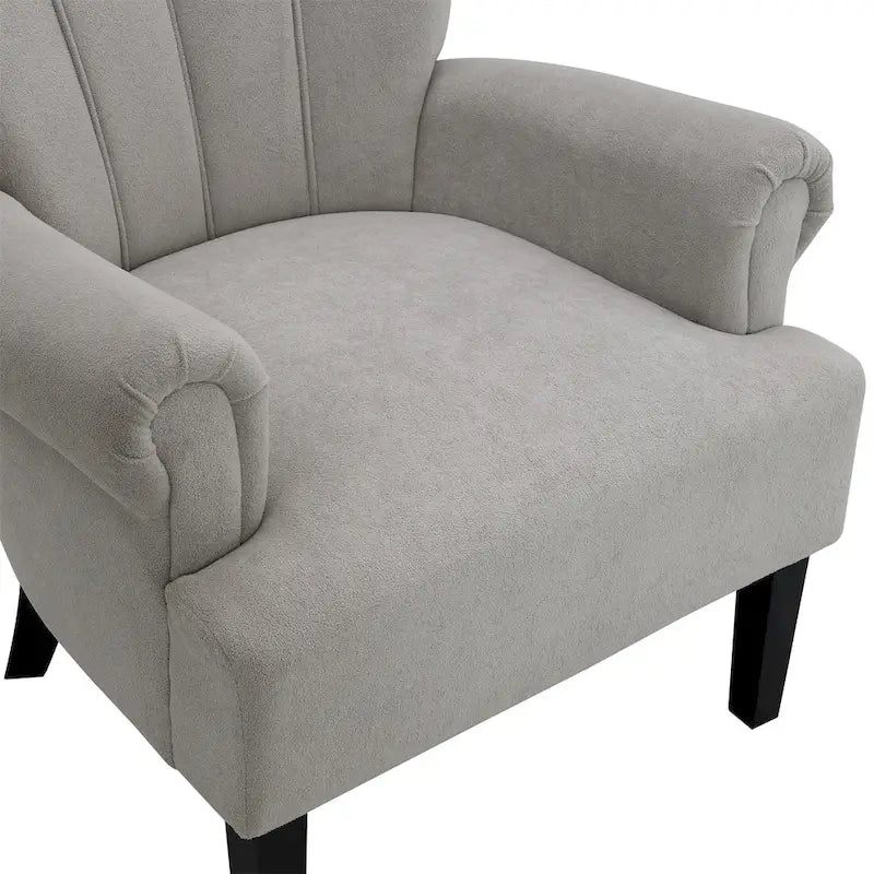 Fauteuil d'appoint à oreilles, accoudoirs arrondis, tissu doux, rembourrage en mousse, beige