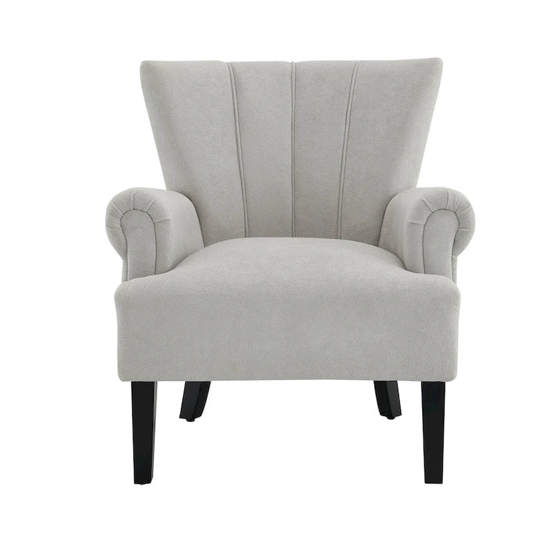 Fauteuil d'appoint à oreilles, accoudoirs arrondis, tissu doux, rembourrage en mousse, beige