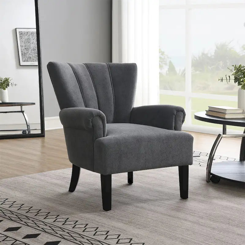 Fauteuil d'appoint à oreilles, accoudoirs arrondis, tissu doux, rembourrage en mousse, beige
