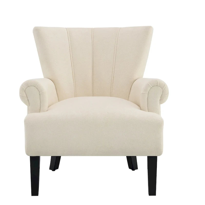 Fauteuil d'appoint à oreilles, accoudoirs arrondis, tissu doux, rembourrage en mousse, beige