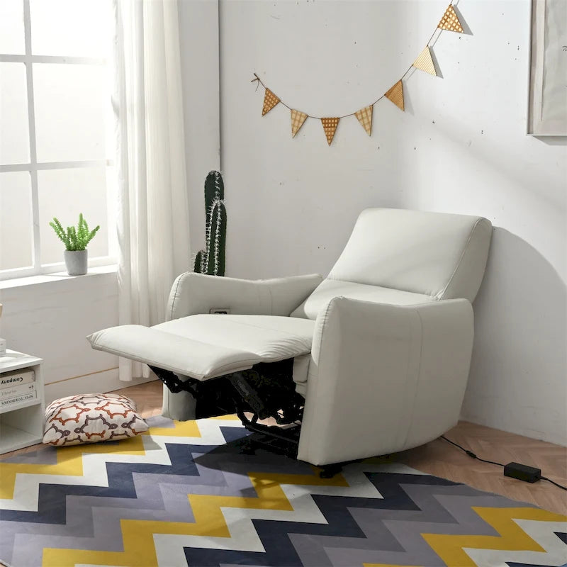 Fauteuil inclinable électrique mural en similicuir avec port de chargement USB gris clair et gris bleu