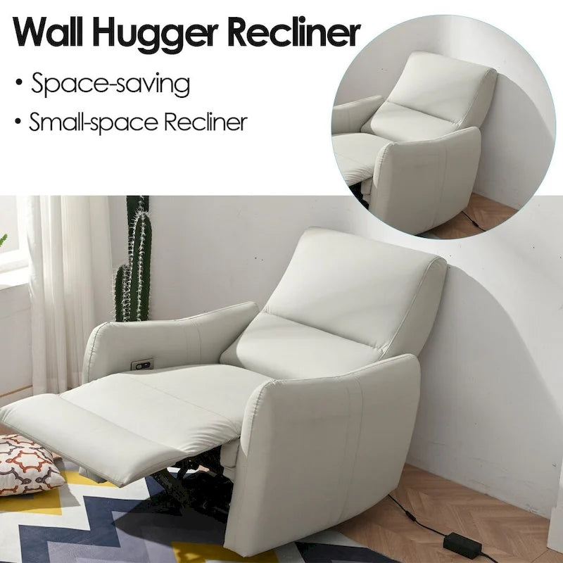 Fauteuil inclinable électrique mural en similicuir avec port de chargement USB gris clair et gris bleu