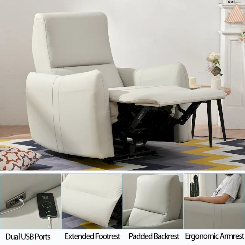 Fauteuil inclinable électrique mural en similicuir avec port de chargement USB gris clair et gris bleu