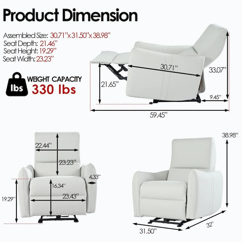 Fauteuil inclinable électrique mural en similicuir avec port de chargement USB gris clair et gris bleu
