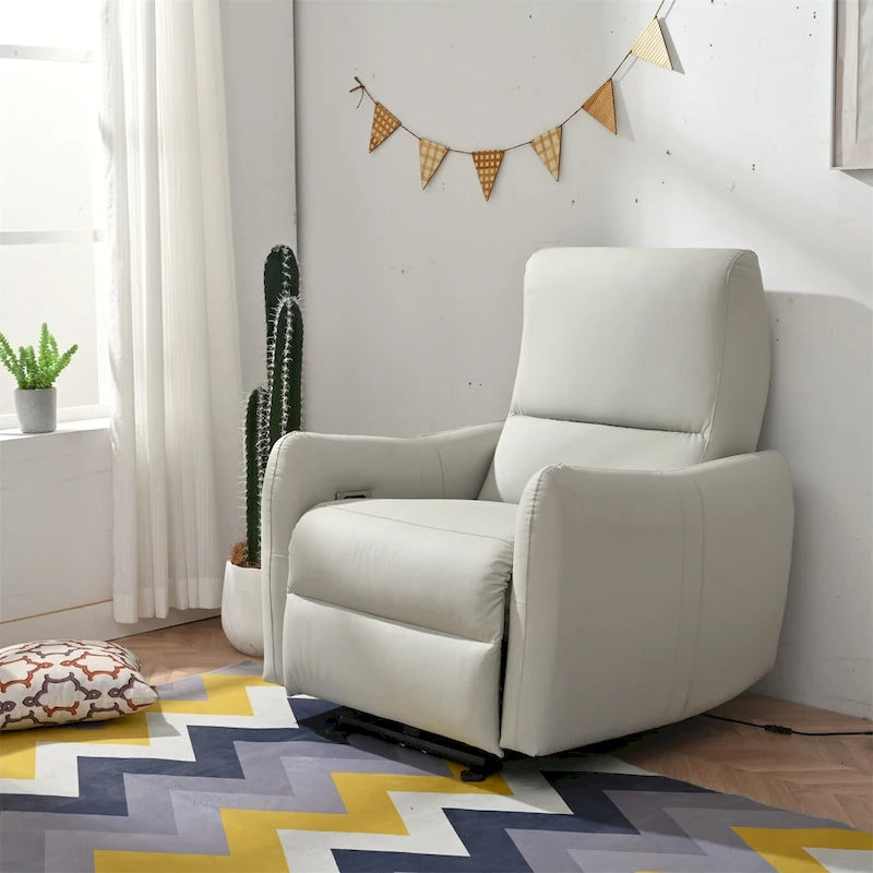 Fauteuil inclinable électrique mural en similicuir avec port de chargement USB gris clair et gris bleu