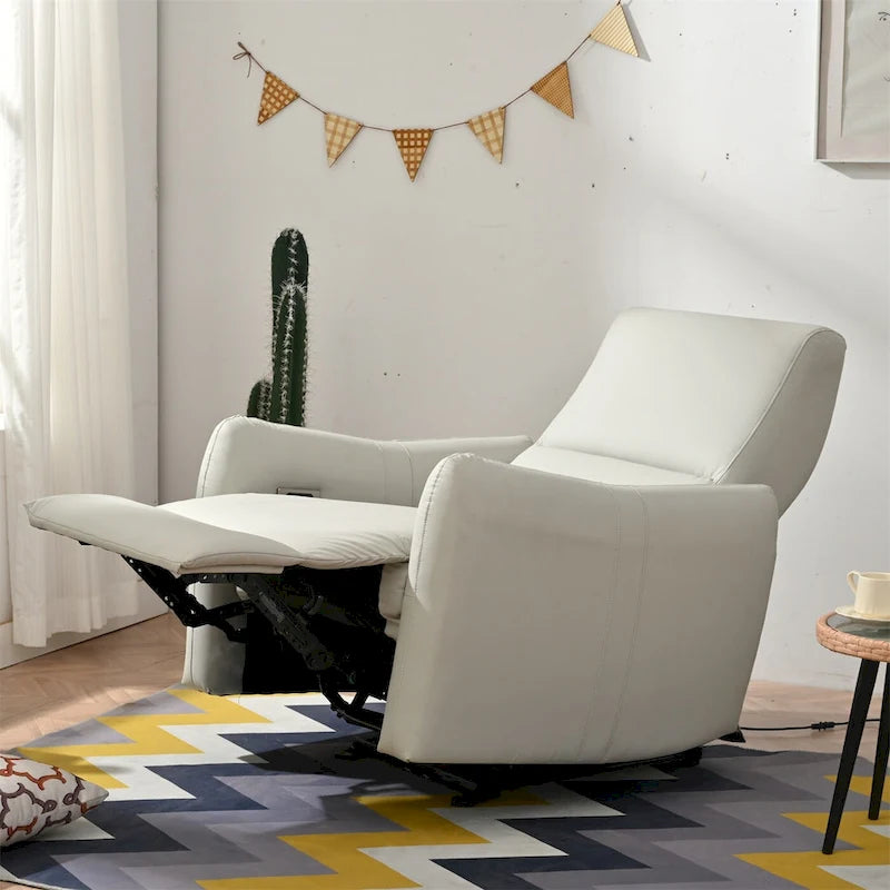 Fauteuil inclinable électrique mural en similicuir avec port de chargement USB gris clair et gris bleu