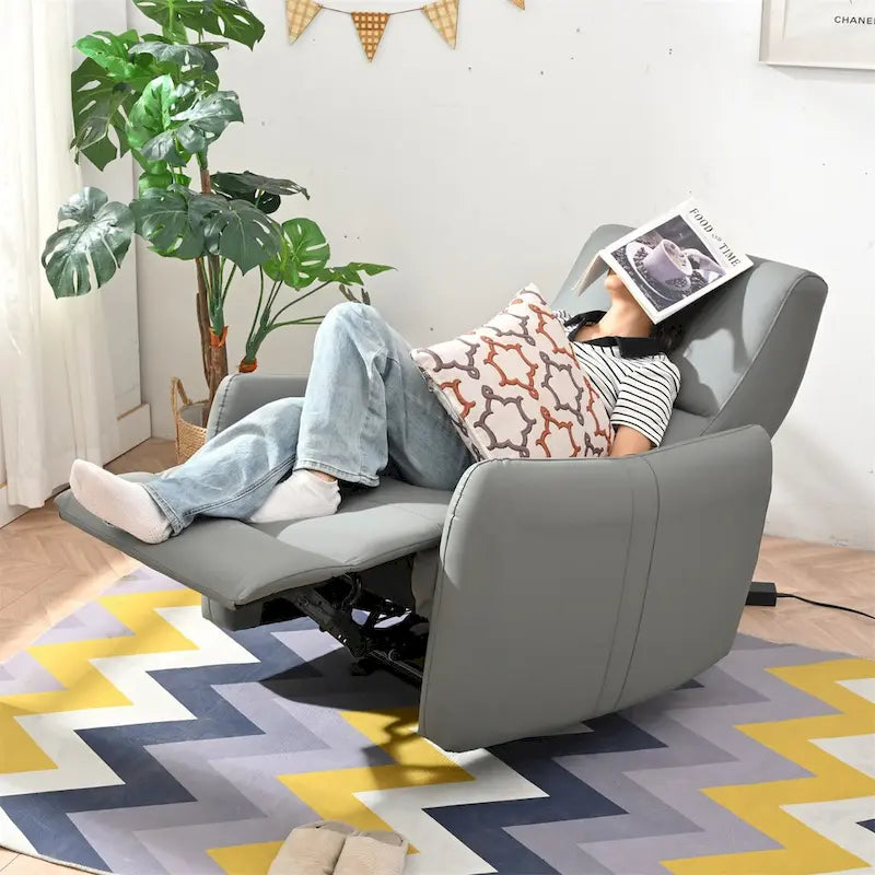 Fauteuil inclinable électrique mural en similicuir avec port de chargement USB gris clair et gris bleu