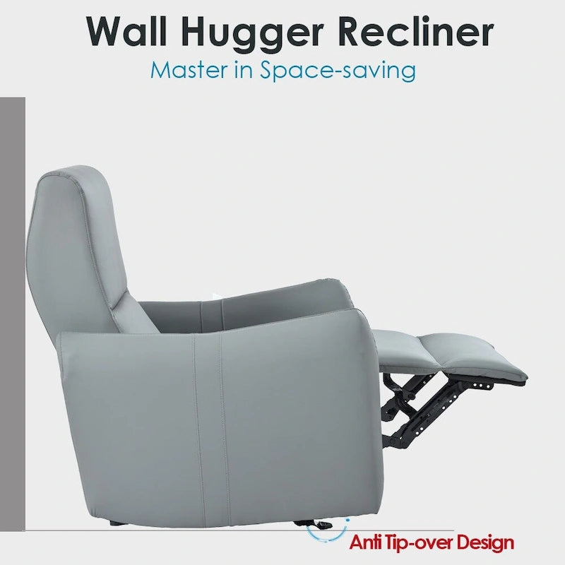 Fauteuil inclinable électrique mural en similicuir avec port de chargement USB gris clair et gris bleu