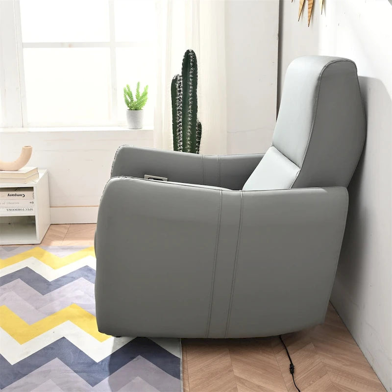 Fauteuil inclinable électrique mural en similicuir avec port de chargement USB gris clair et gris bleu