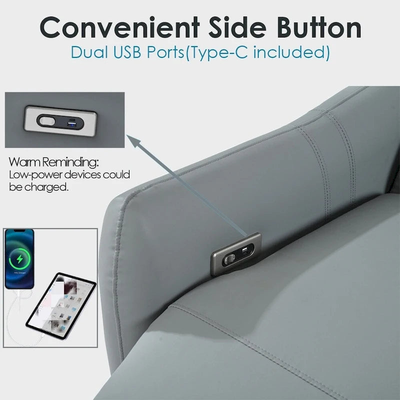 Fauteuil inclinable électrique mural en similicuir avec port de chargement USB gris clair et gris bleu