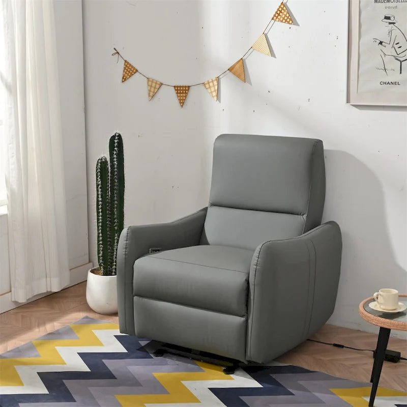 Fauteuil inclinable électrique mural en similicuir avec port de chargement USB gris clair et gris bleu