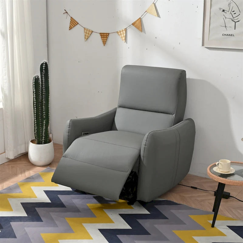 Fauteuil inclinable électrique mural en similicuir avec port de chargement USB gris clair et gris bleu