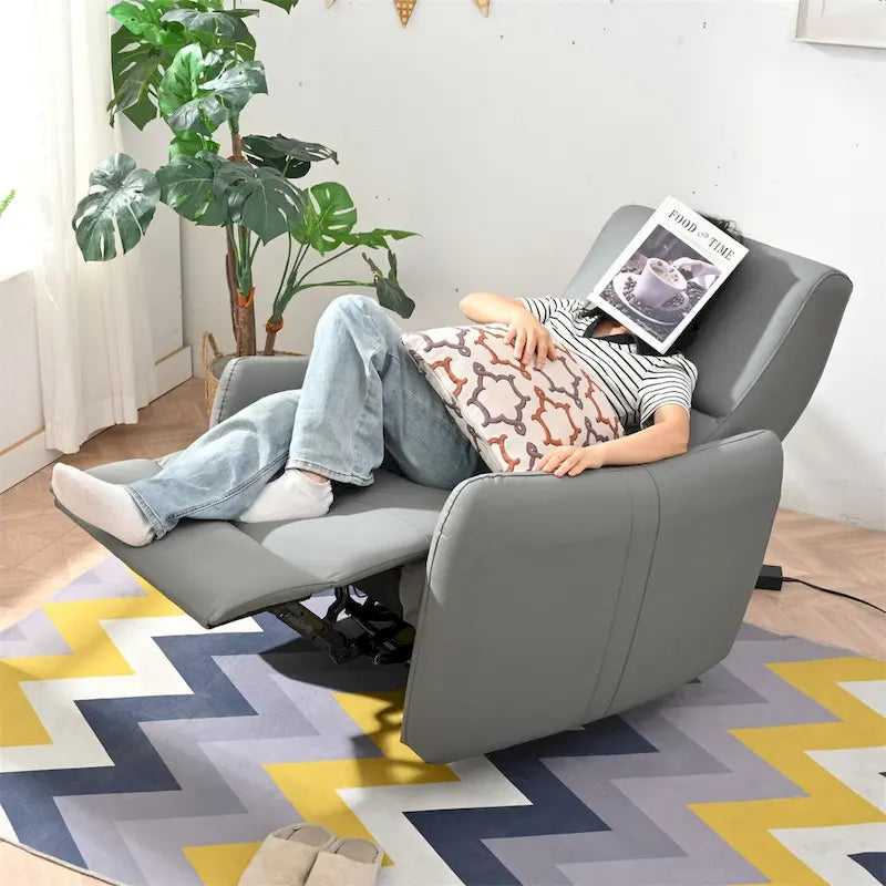Fauteuil inclinable électrique mural en similicuir avec port de chargement USB gris clair et gris bleu