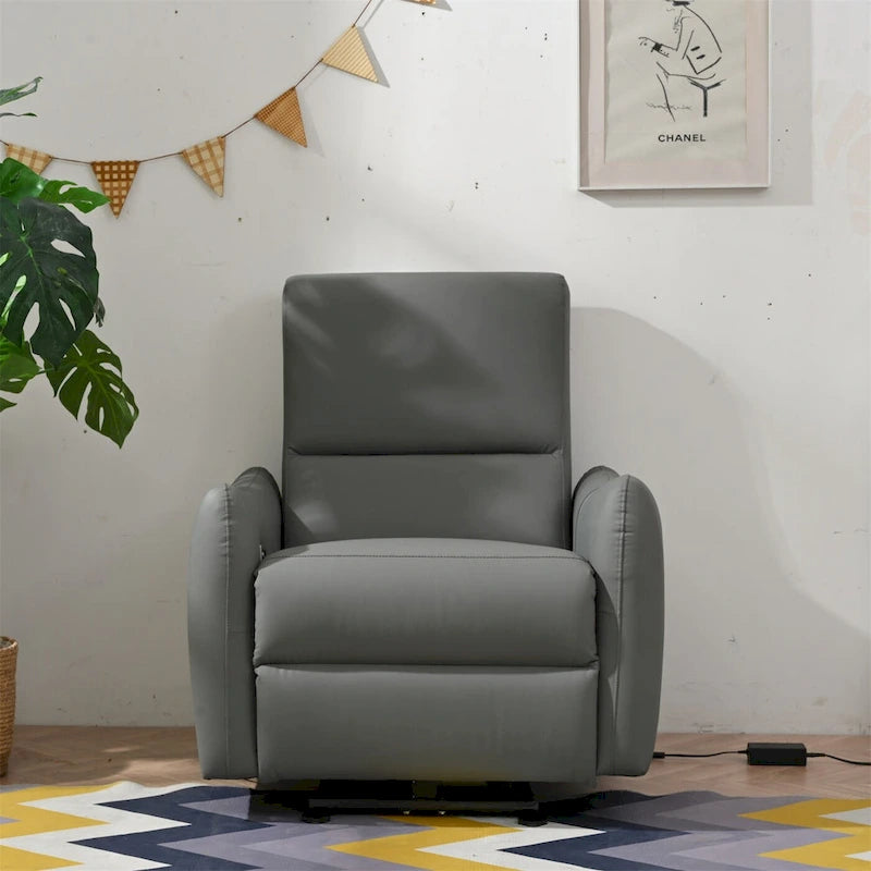 Fauteuil inclinable électrique mural en similicuir avec port de chargement USB gris clair et gris bleu