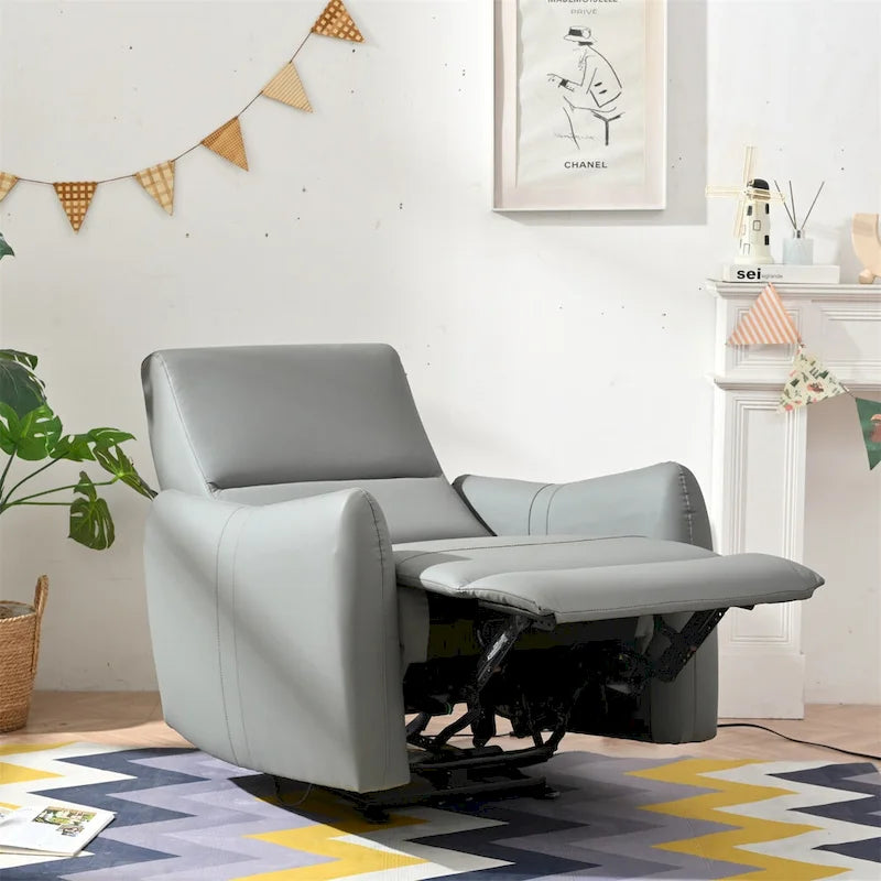 Fauteuil inclinable électrique mural en similicuir avec port de chargement USB gris clair et gris bleu