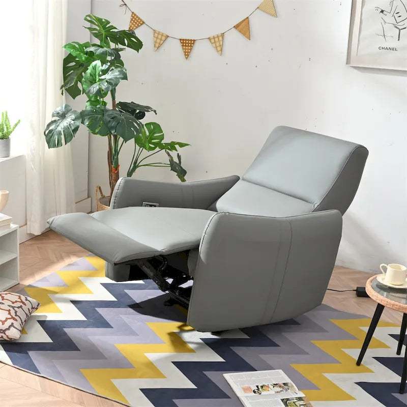 Fauteuil inclinable électrique mural en similicuir avec port de chargement USB gris clair et gris bleu