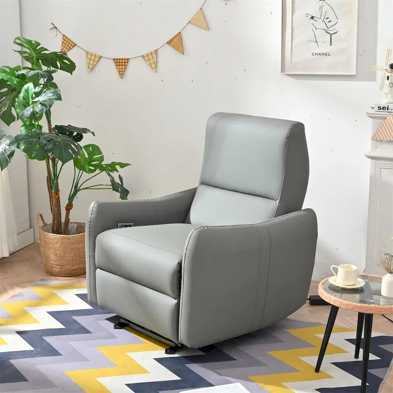 Fauteuil inclinable électrique mural en similicuir avec port de chargement USB gris clair et gris bleu
