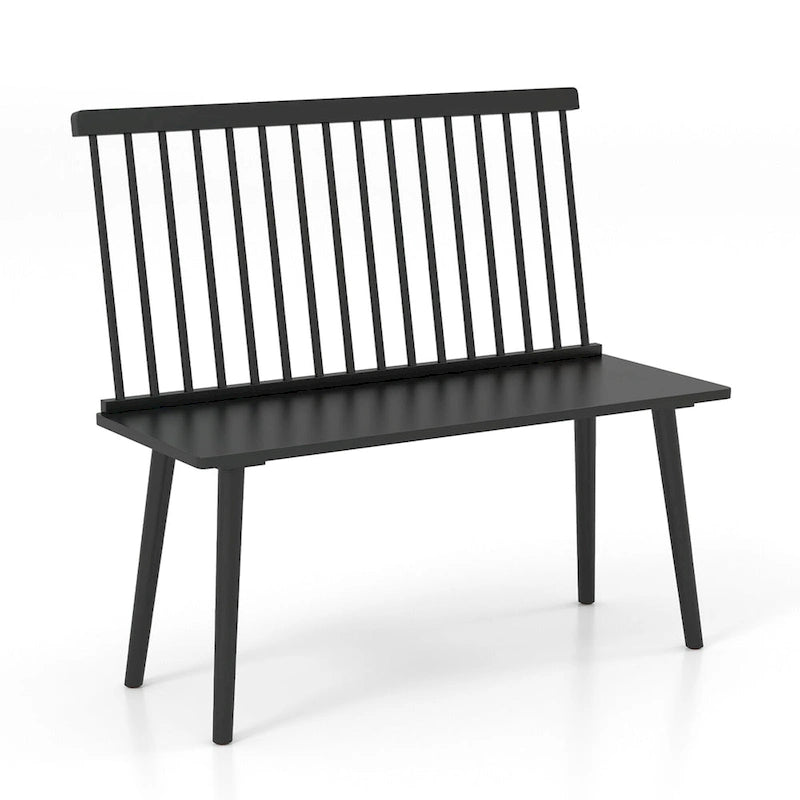 Banc de salle à manger/entrée Windsor en bois d'hévéa noir à dossier à barreaux et pieds antidérapants