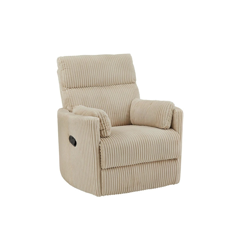 Fauteuil inclinable pivotant et coulissant manuel en velours côtelé beige gris foncé vert