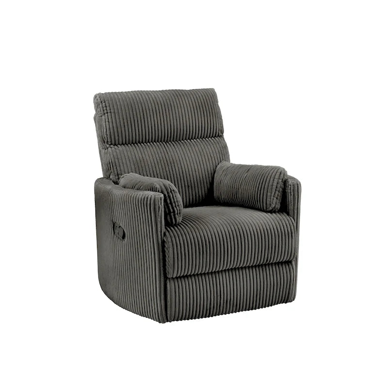 Fauteuil inclinable pivotant et coulissant manuel en velours côtelé beige gris foncé vert