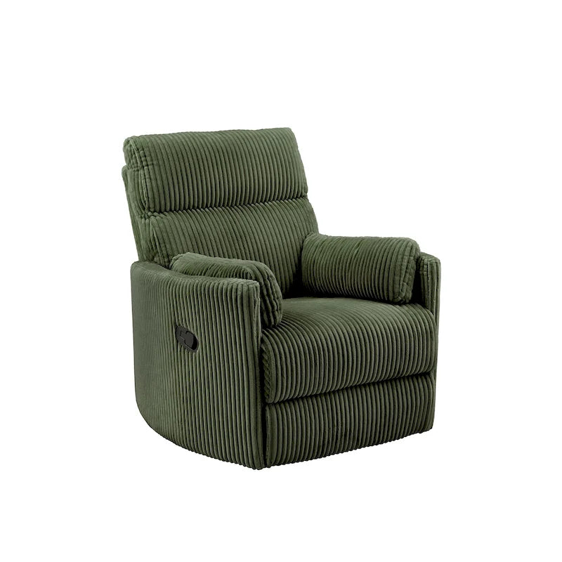 Fauteuil inclinable pivotant et coulissant manuel en velours côtelé beige gris foncé vert