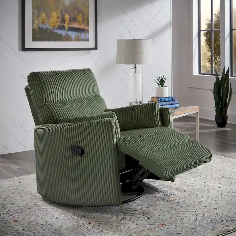 Montclair Plush Corduroy Fabric Manual Swivel Glider Recliner by iNSPIRE Q Classic