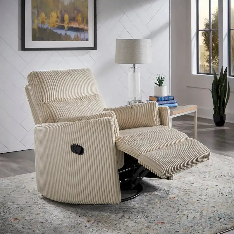 Fauteuil inclinable pivotant et coulissant manuel en velours côtelé beige gris foncé vert