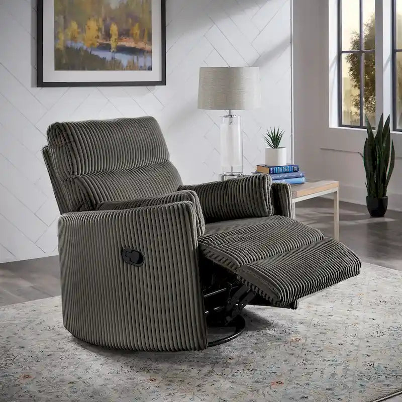 Fauteuil inclinable pivotant et coulissant manuel en velours côtelé beige gris foncé vert