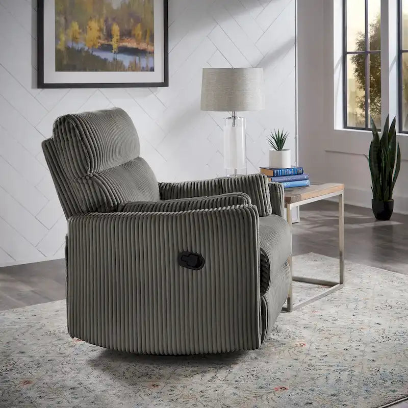 Fauteuil inclinable pivotant et coulissant manuel en velours côtelé beige gris foncé vert