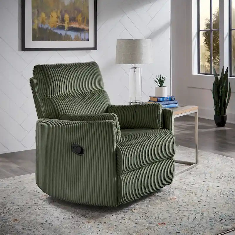 Fauteuil inclinable pivotant et coulissant manuel en velours côtelé beige gris foncé vert
