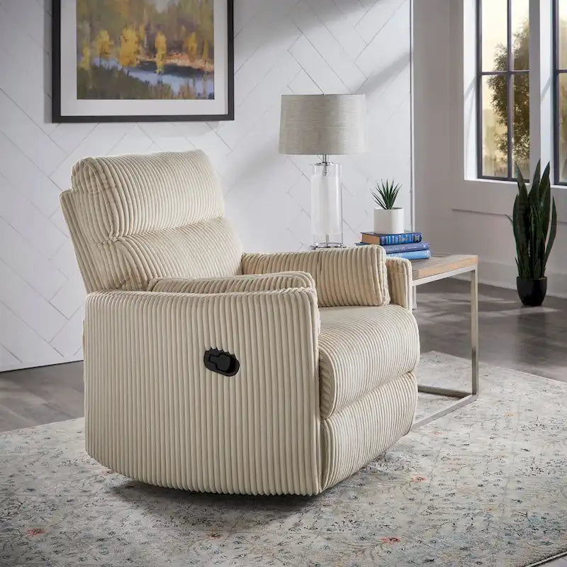 Fauteuil inclinable pivotant et coulissant manuel en velours côtelé beige gris foncé vert