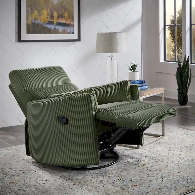 Fauteuil inclinable pivotant et coulissant manuel en velours côtelé beige gris foncé vert