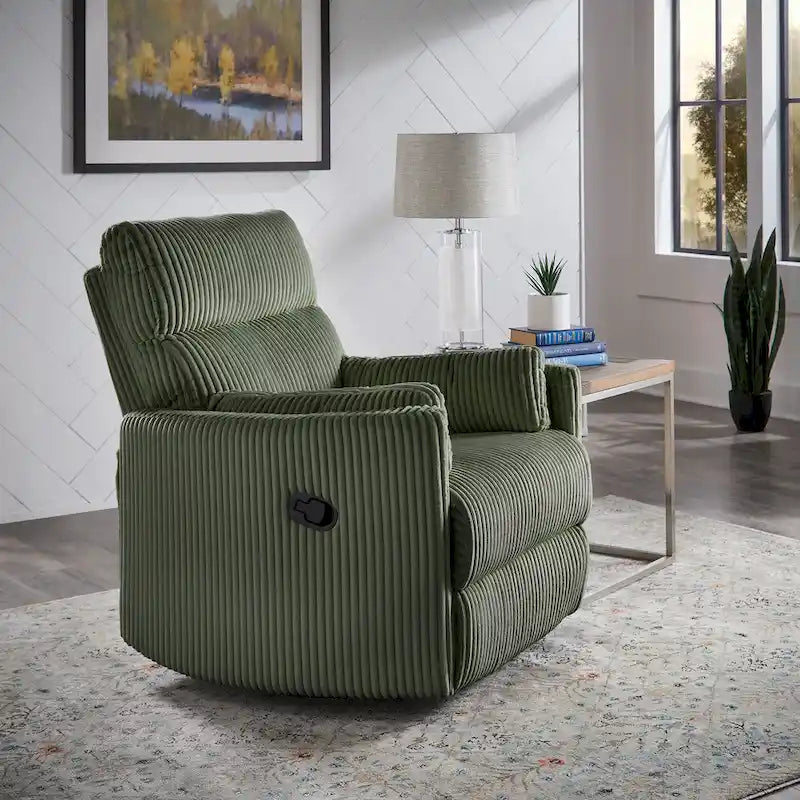 Fauteuil inclinable pivotant et coulissant manuel en velours côtelé beige gris foncé vert