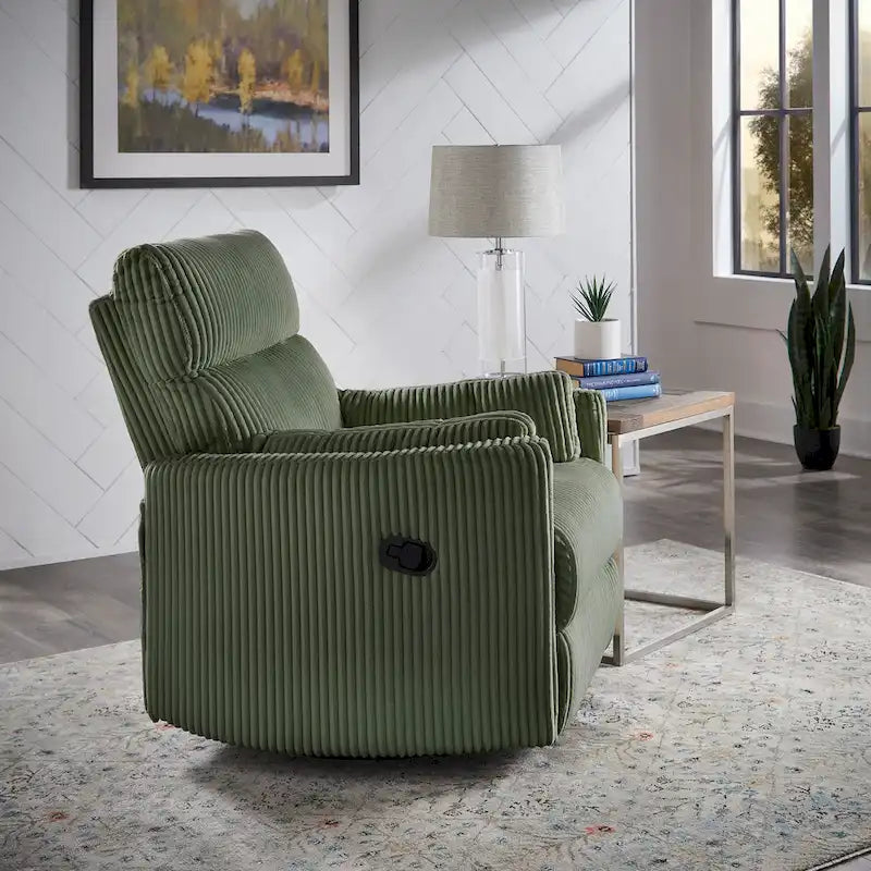 Fauteuil inclinable pivotant et coulissant manuel en velours côtelé beige gris foncé vert