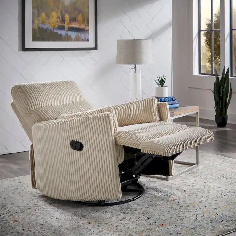Fauteuil inclinable pivotant et coulissant manuel en velours côtelé beige gris foncé vert