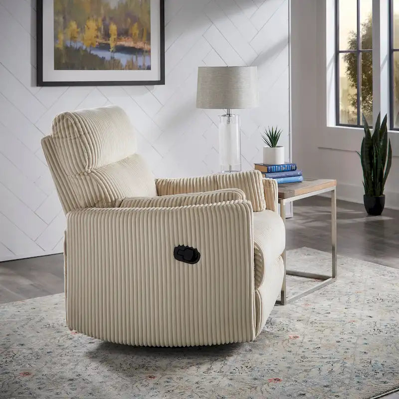 Fauteuil inclinable pivotant et coulissant manuel en velours côtelé beige gris foncé vert