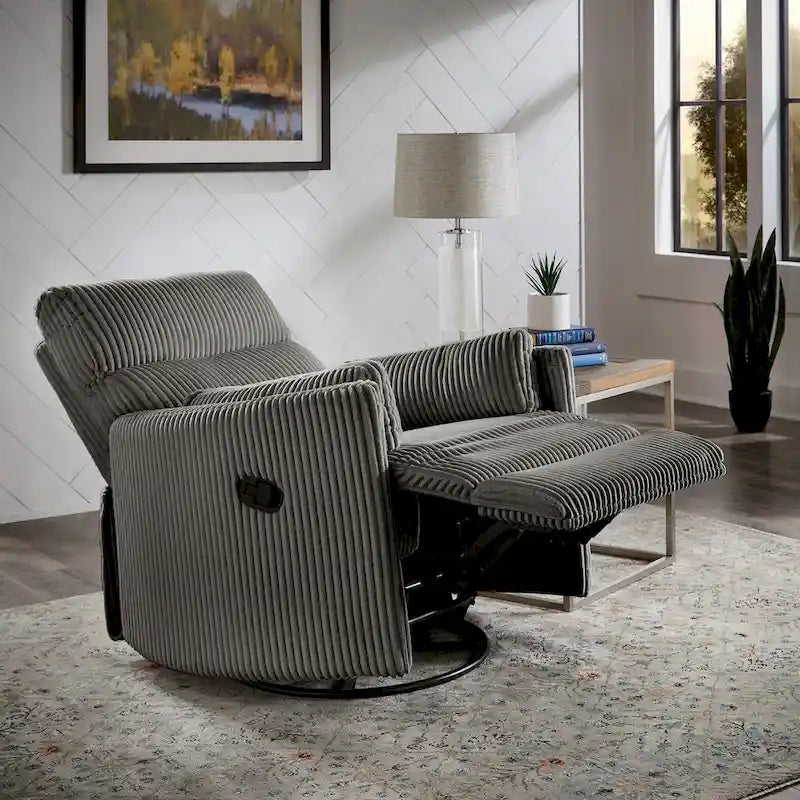 Fauteuil inclinable pivotant et coulissant manuel en velours côtelé beige gris foncé vert
