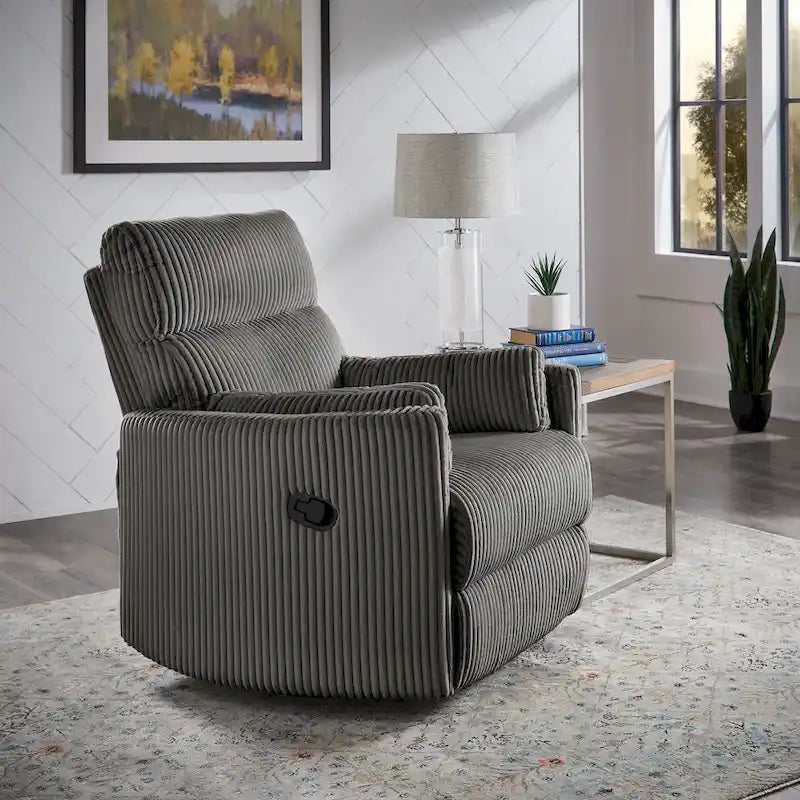 Fauteuil inclinable pivotant et coulissant manuel en velours côtelé beige gris foncé vert