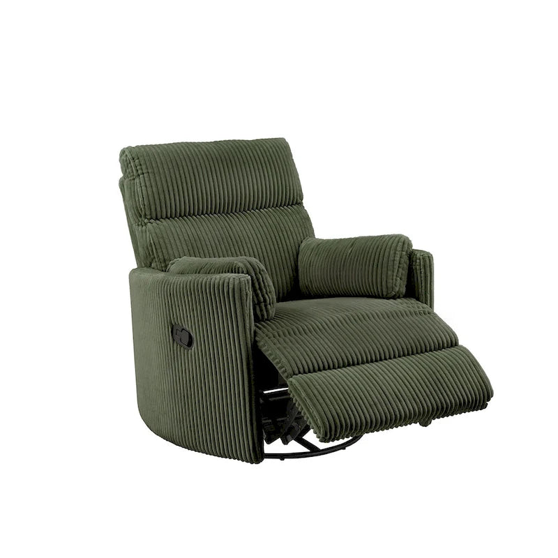 Fauteuil inclinable pivotant et coulissant manuel en velours côtelé beige gris foncé vert