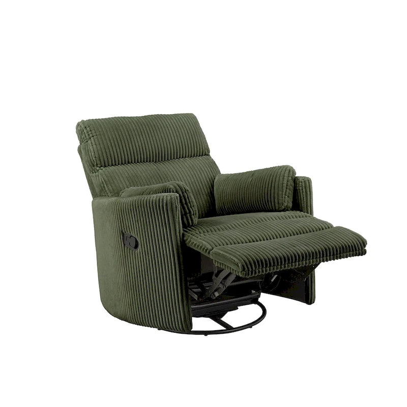Fauteuil inclinable pivotant et coulissant manuel en velours côtelé beige gris foncé vert