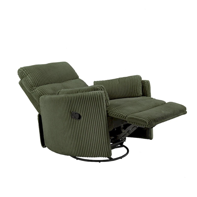 Fauteuil inclinable pivotant et coulissant manuel en velours côtelé beige gris foncé vert