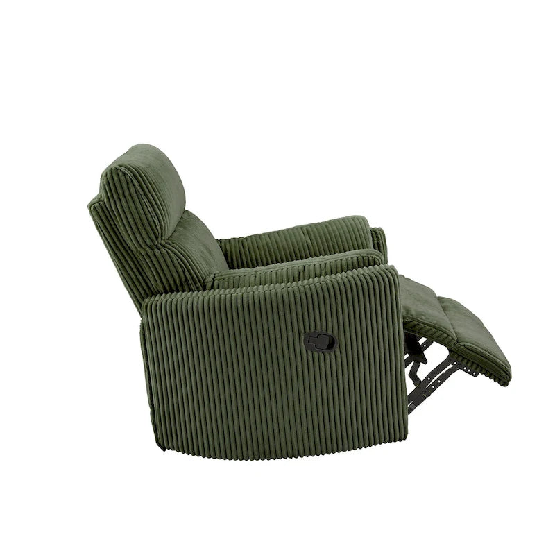 Fauteuil inclinable pivotant et coulissant manuel en velours côtelé beige gris foncé vert