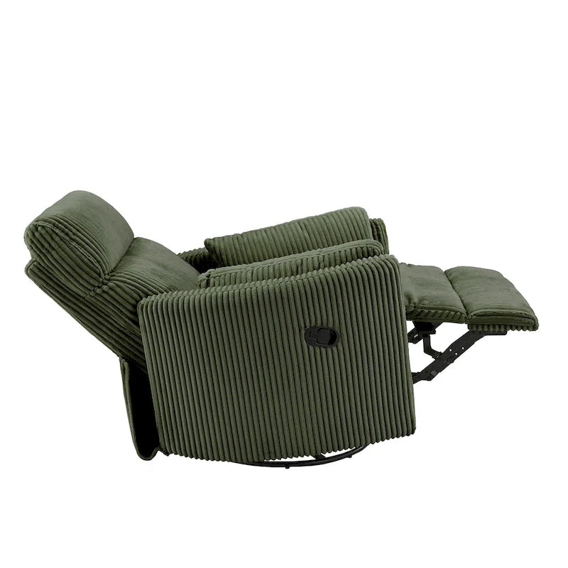 Fauteuil inclinable pivotant et coulissant manuel en velours côtelé beige gris foncé vert