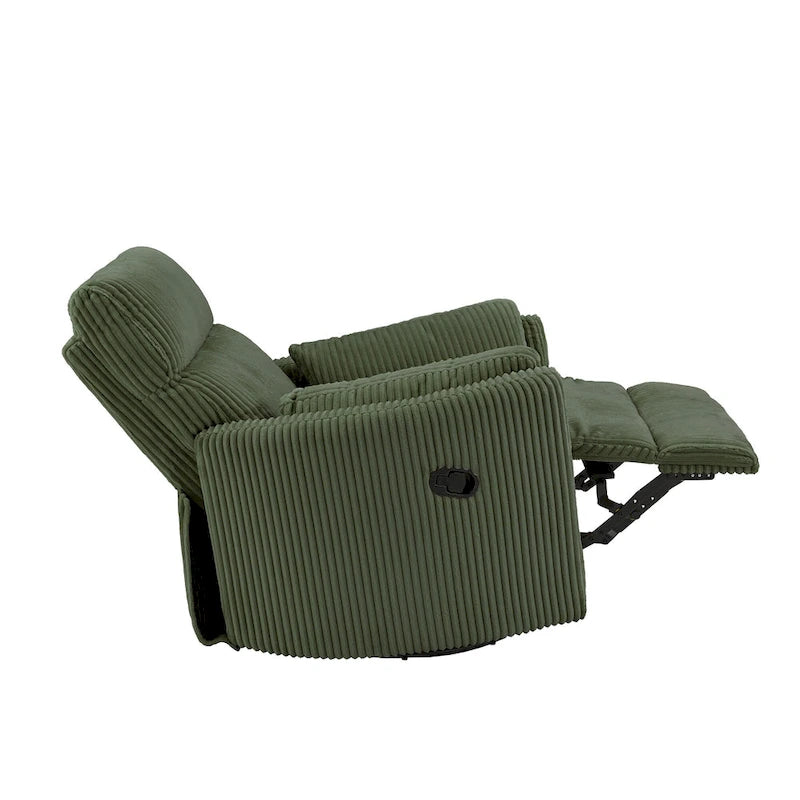 Fauteuil inclinable pivotant et coulissant manuel en velours côtelé beige gris foncé vert