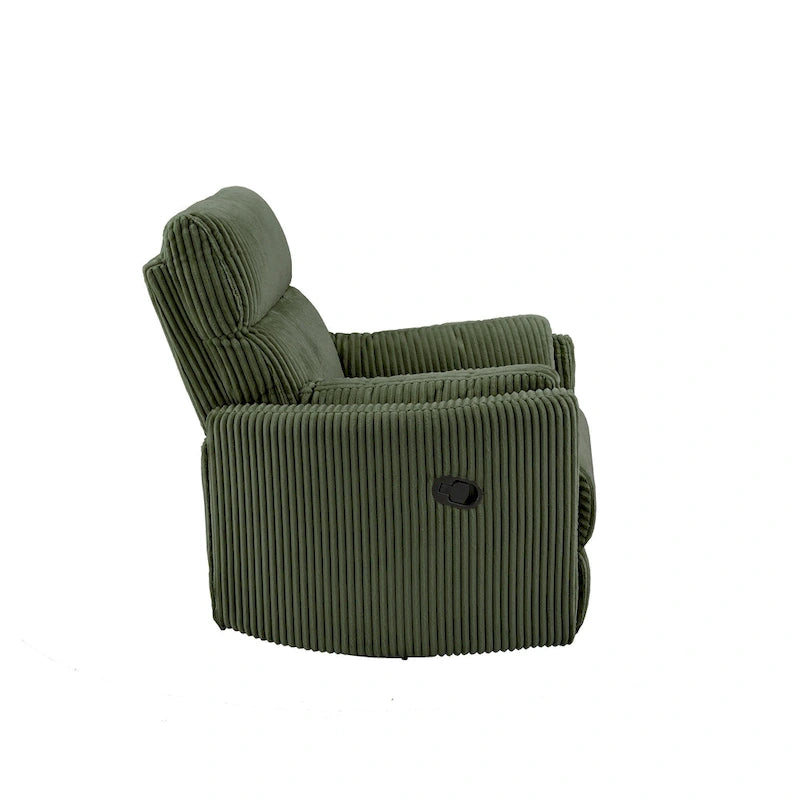 Fauteuil inclinable pivotant et coulissant manuel en velours côtelé beige gris foncé vert